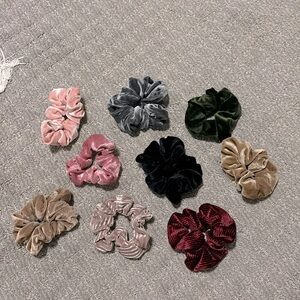 bundle of 9 velvet scrunchies in various colors